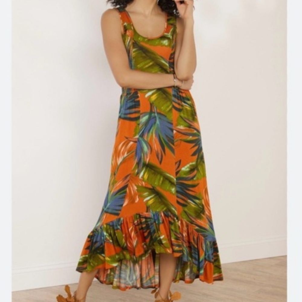 Soft Surroundings Fabiana Dress Floral Sleeveless Tropical Maxi Size Large